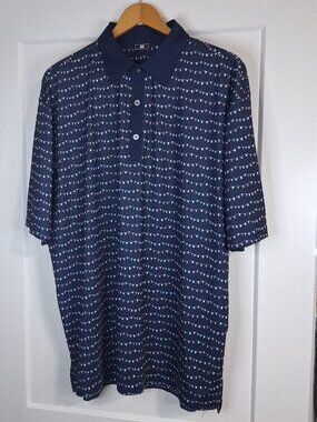 FootJoy Lisle Golf Polo Mens 2XL Blue Banner Print Performance Shirt